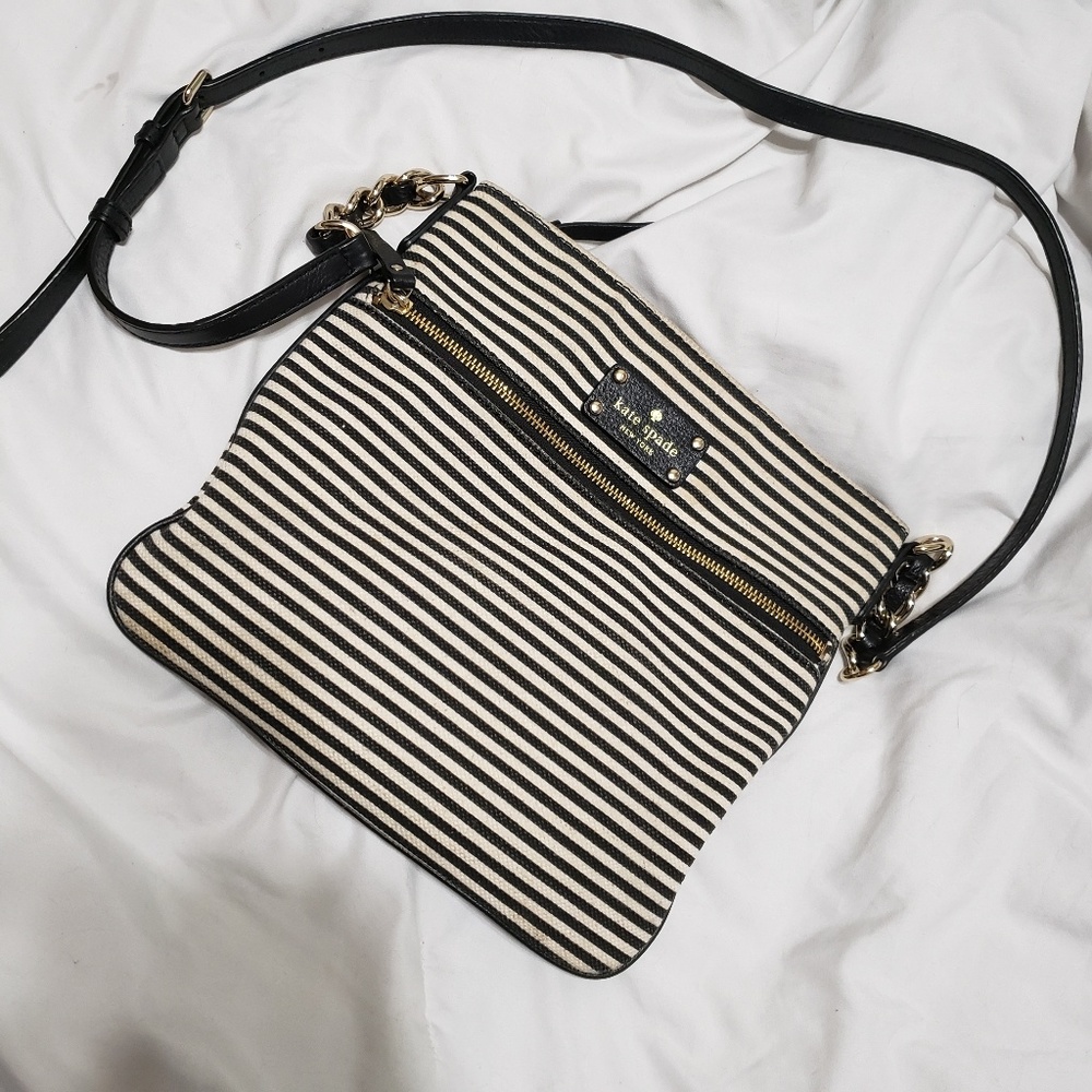 Kate spade cross body canvas stripe bag.